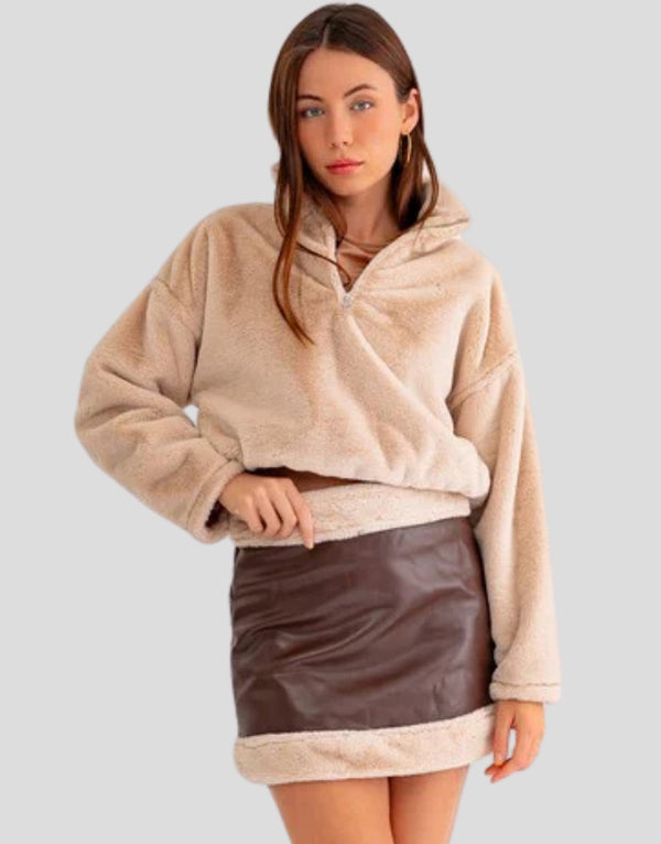 Aria Brown Shearling Skirt