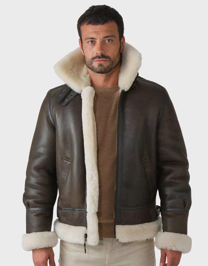 Black Leather White Shearling Jacket