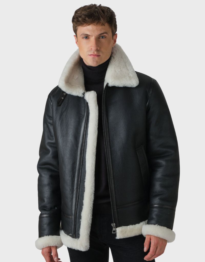 Black Leather White Shearling Jackets