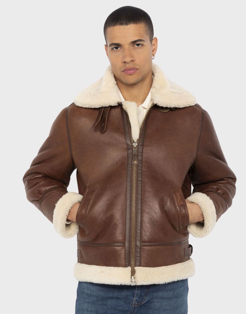 Brown Leather Shearling Jacket Mens