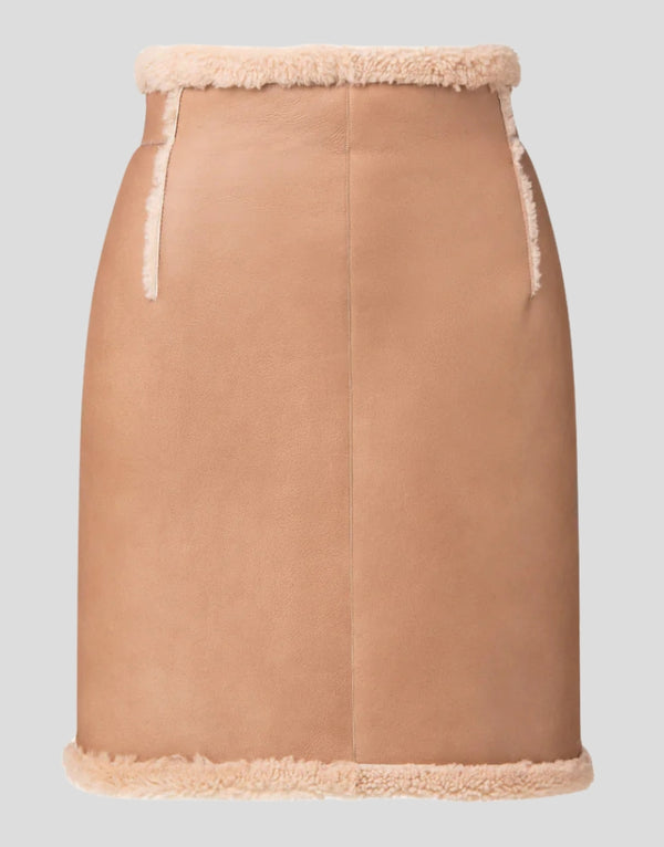 Camel Tan Sheepskin Leather Shearling Skirt