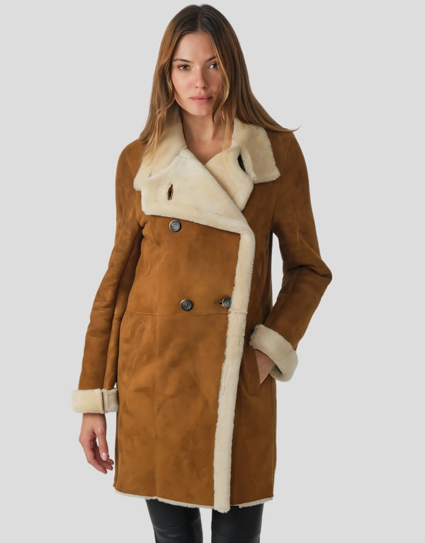 Dua Lipa Camel Shearling Coat