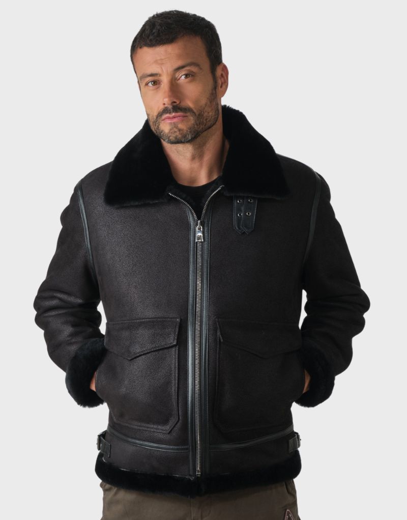 Mens Black Shearling Leather Jacket
