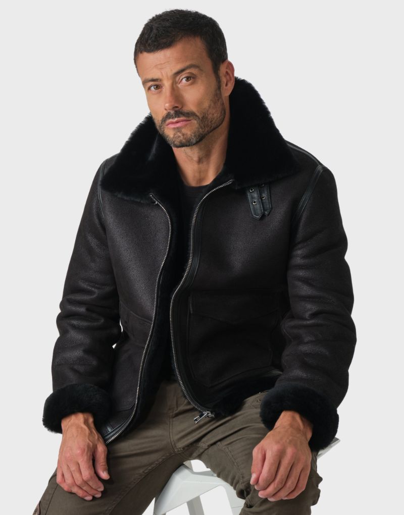 Mens Black Shearling Leather Jacket