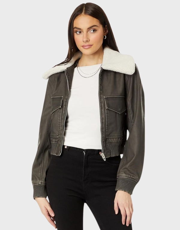 Rihanna B3 Bomber Aviator Cropped Shearling Leather Jacket