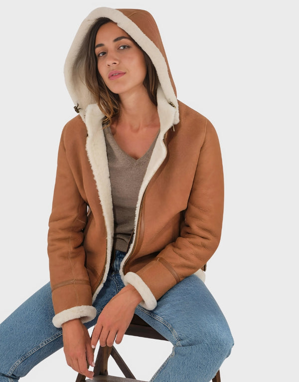 Rihanna Brown Shearling Jacket With Hood