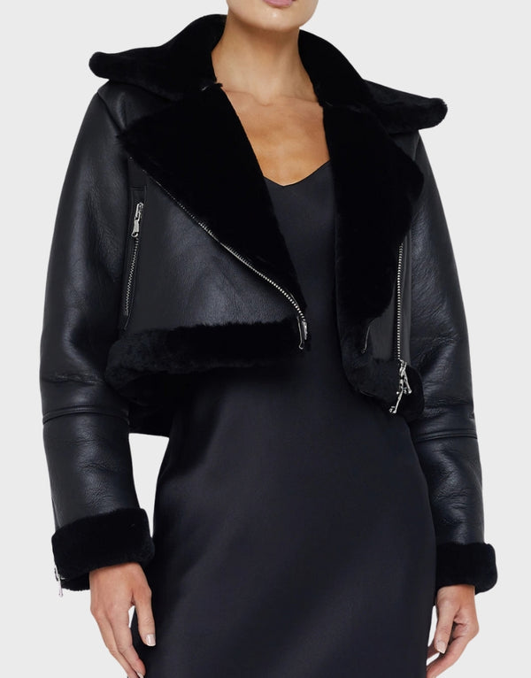 Taylor Swift Black Cropped Shearling Jacket