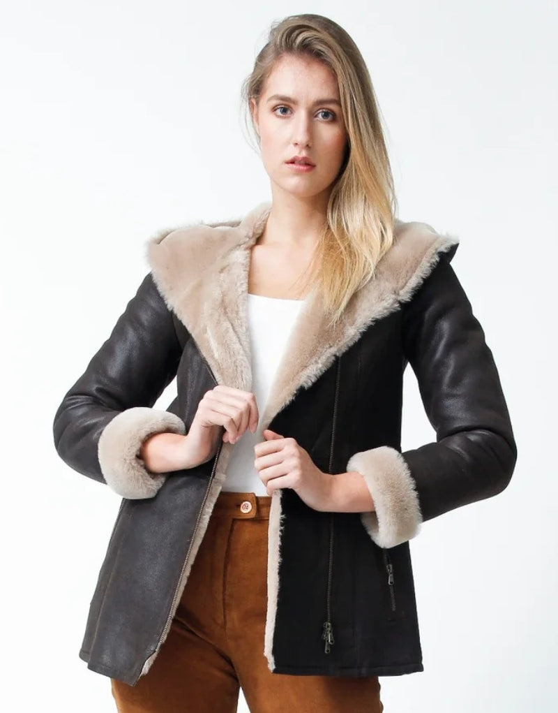 Women's Hooded Leather Jacket