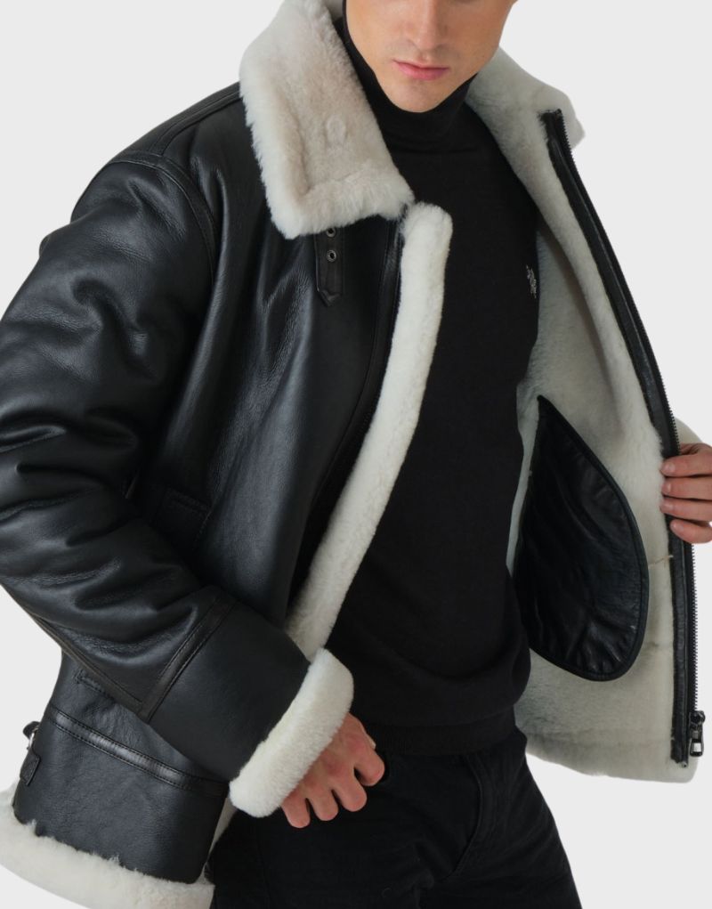 black faux shearling jacket mens