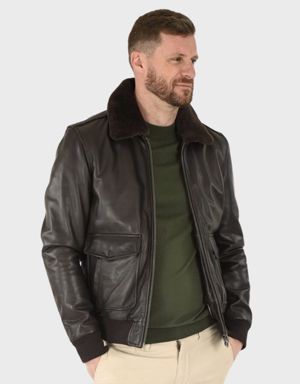 black leather aviator jacket