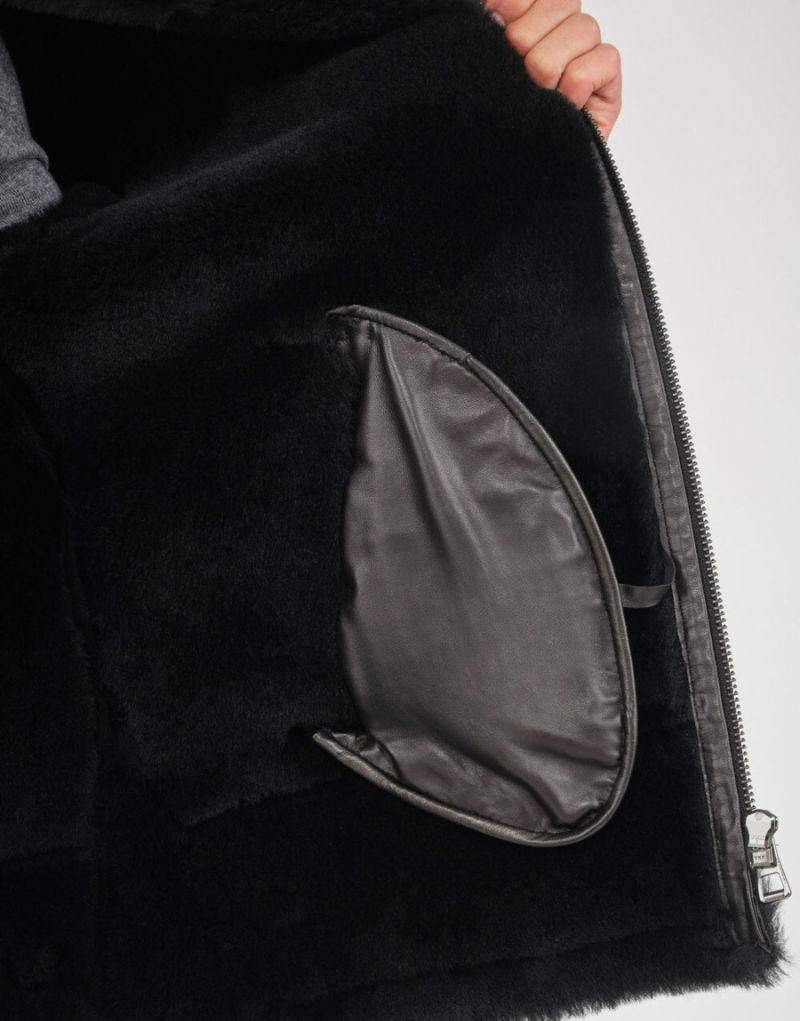 black leather shearling jacket mens