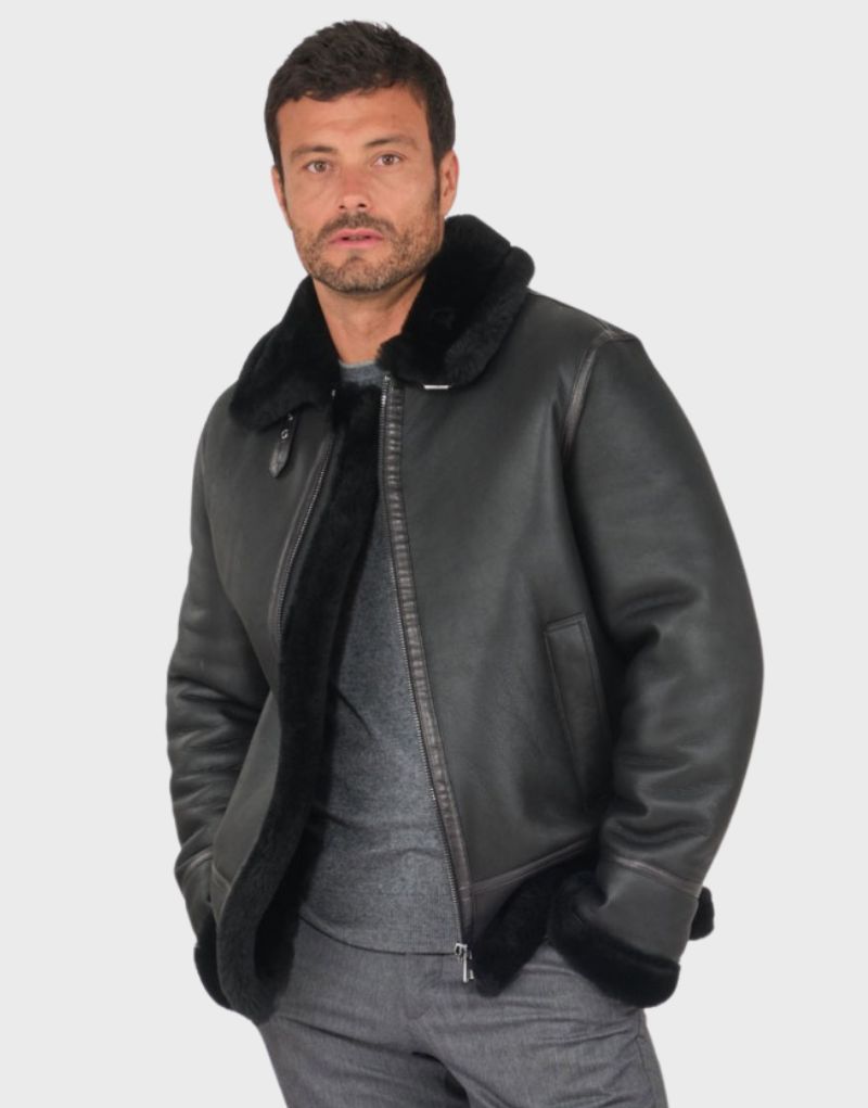 black mens shearling jacket