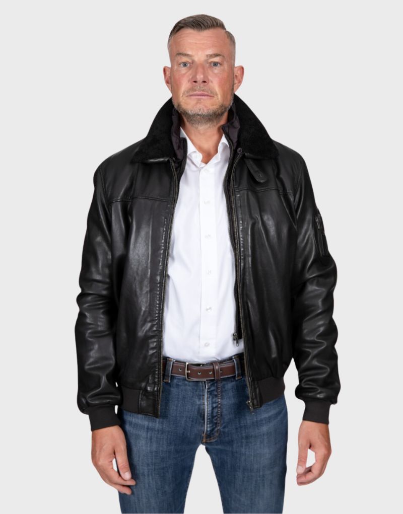 black shearling aviator jacket