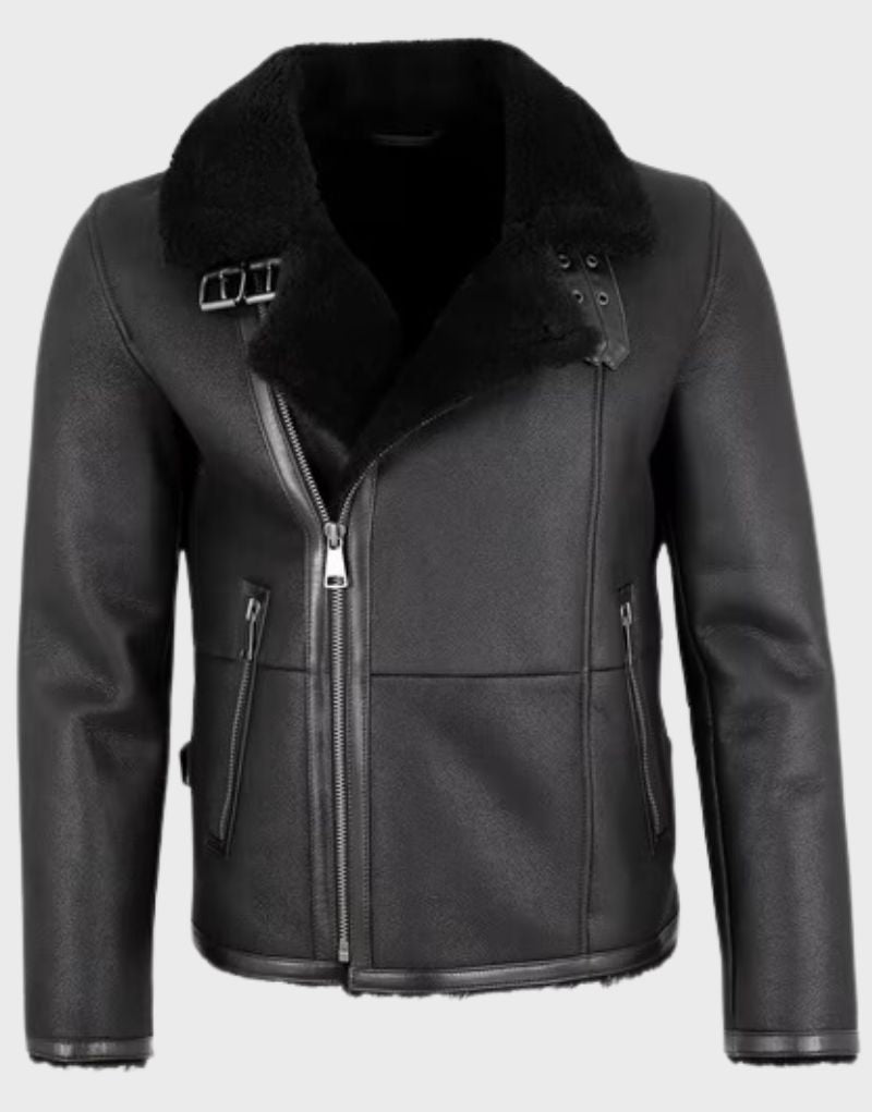 black shearling biker jacket mens