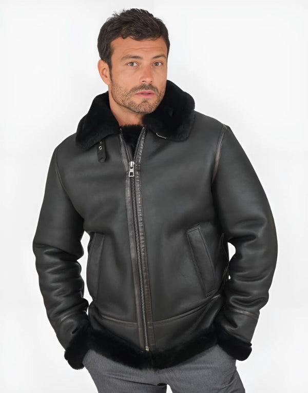 black shearling fur jacket