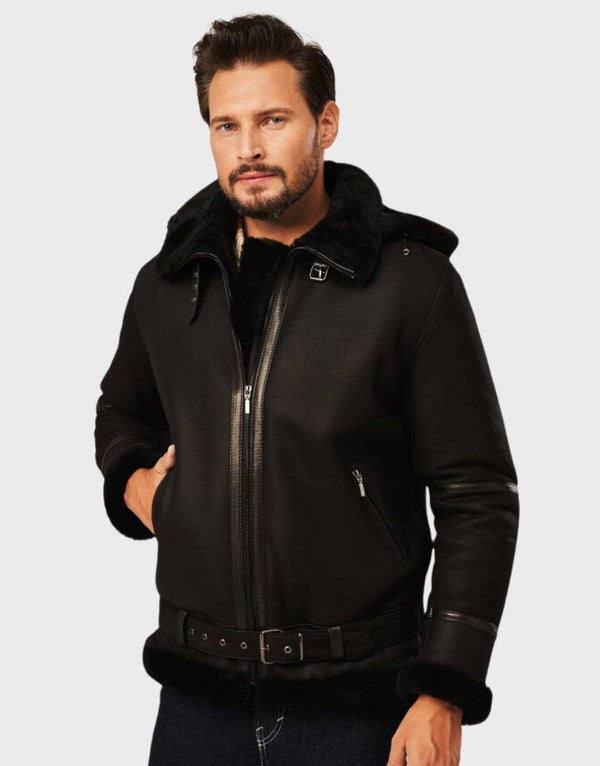 black shearling hooded jacket