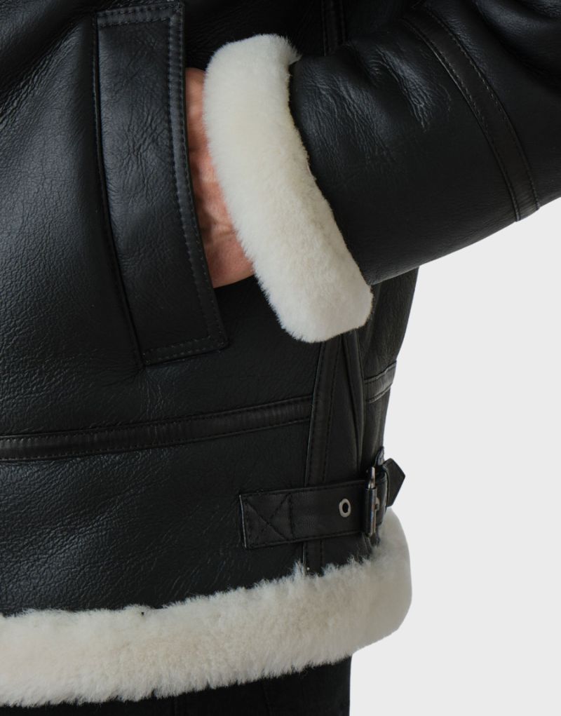 black shearling leather jacket mens