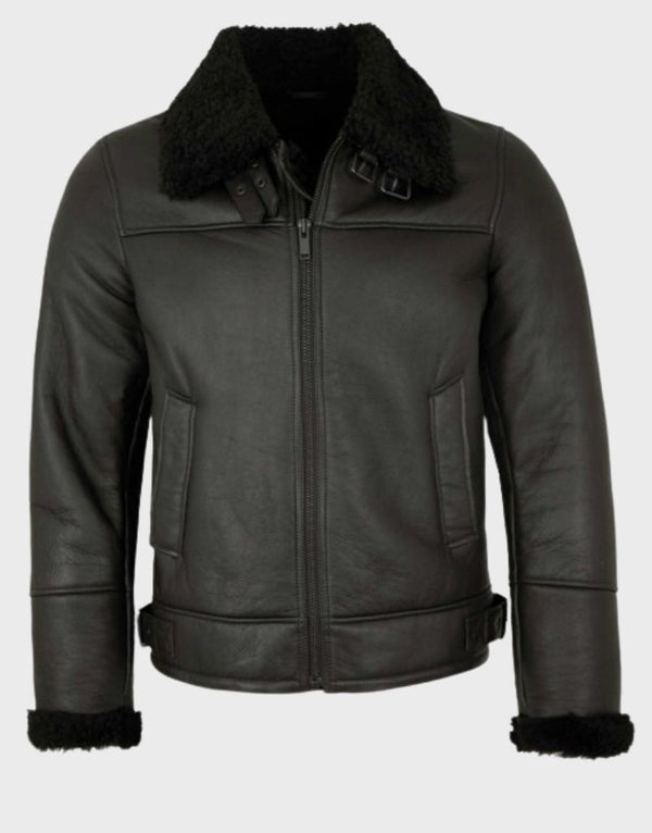 black shearling lined biker jacket