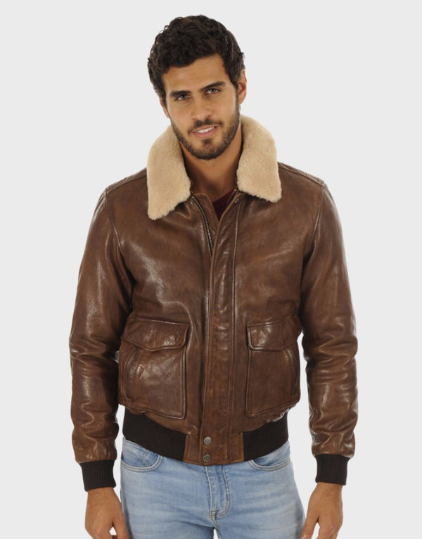 brown leather aviator jacket