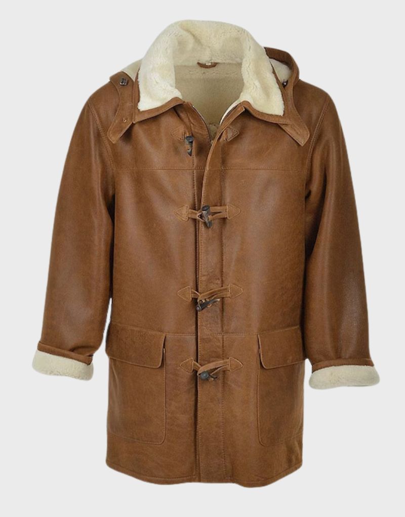 brown leather shearling coat