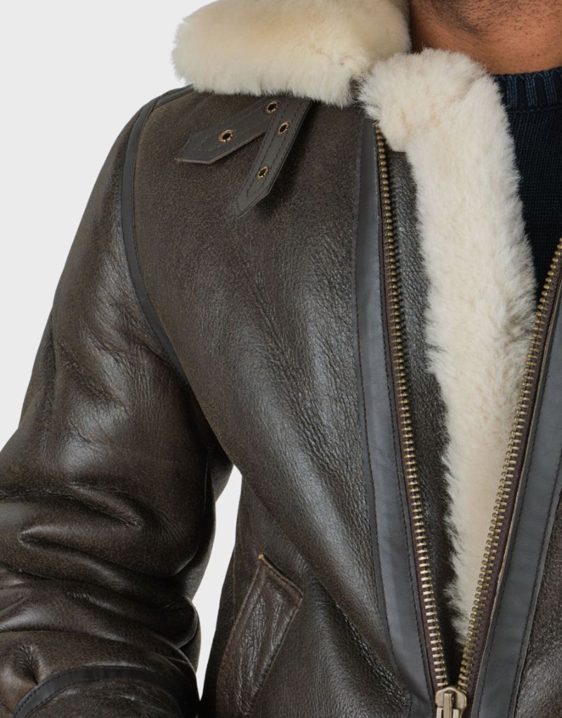 brown leather shearling jacket mens