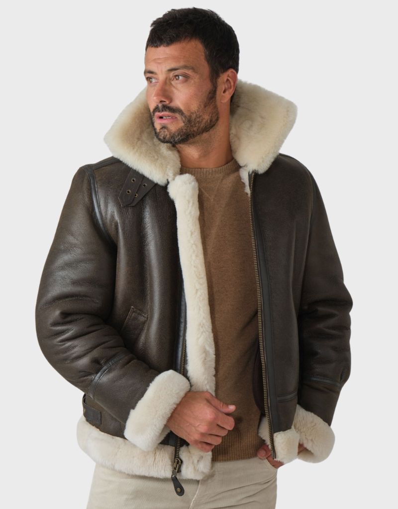 brown leather shearling jacket