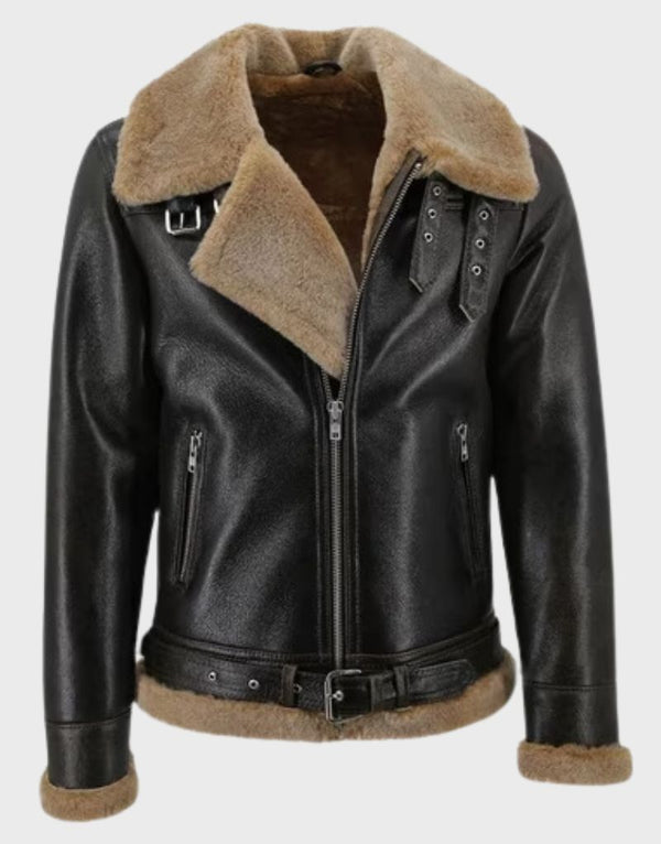 brown shearling biker jacket