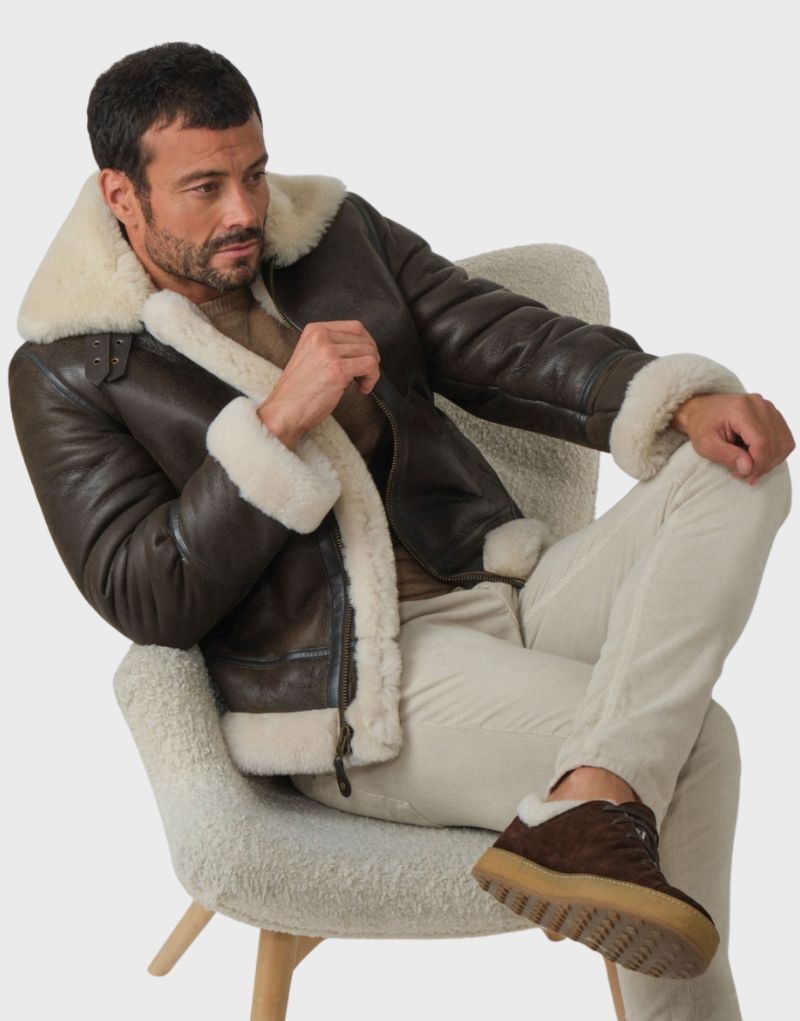 brown shearling bomber jacket