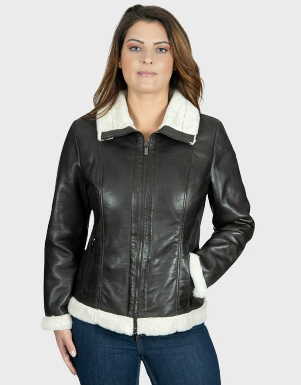 faux shearling jacket in black