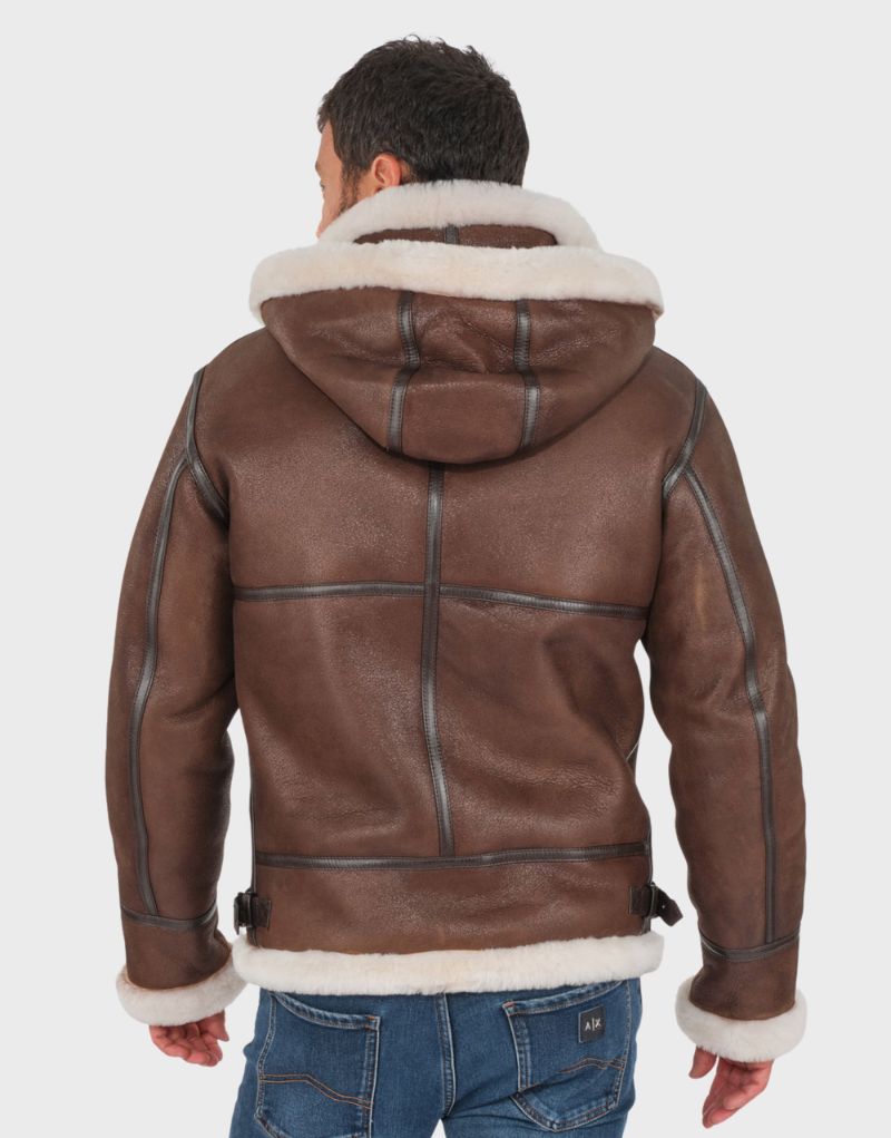 hooded shearling jacket leather mens