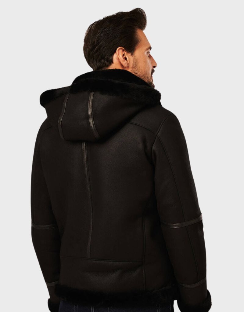 hooded shearling leather jackets mens