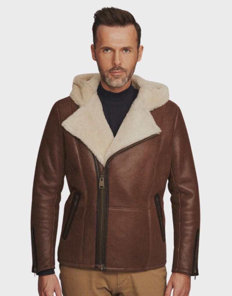 hooded sheepskin shearling jacket