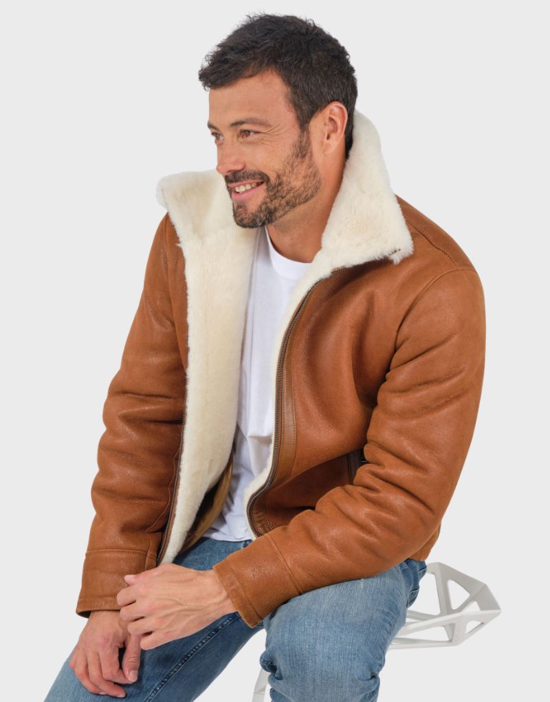 hugo boss mens leather shearling jacket dark brown