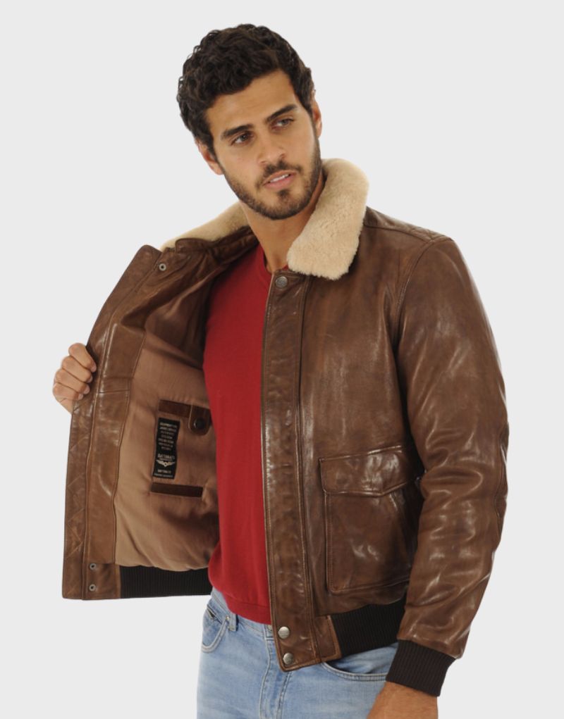 leather aviator shearling jacket mens