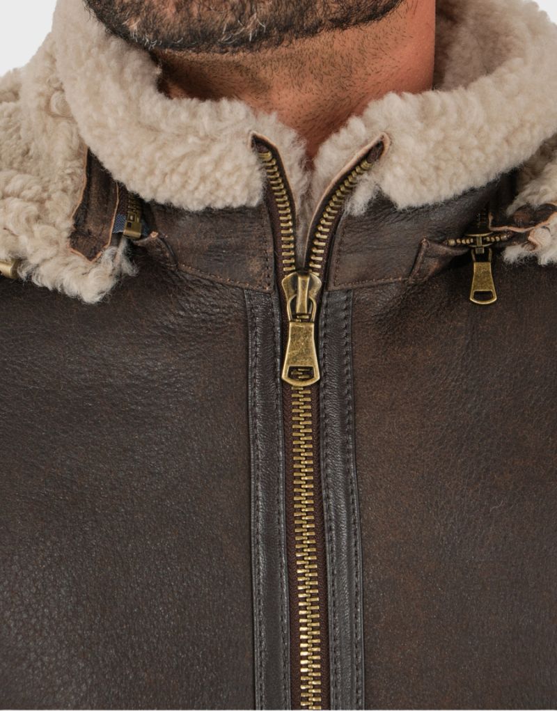 leather hooded jackets for mens shearling 