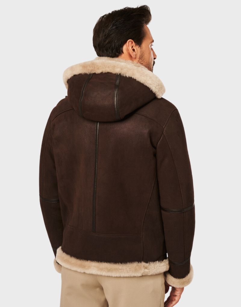 leather hooded jacket mens shearling