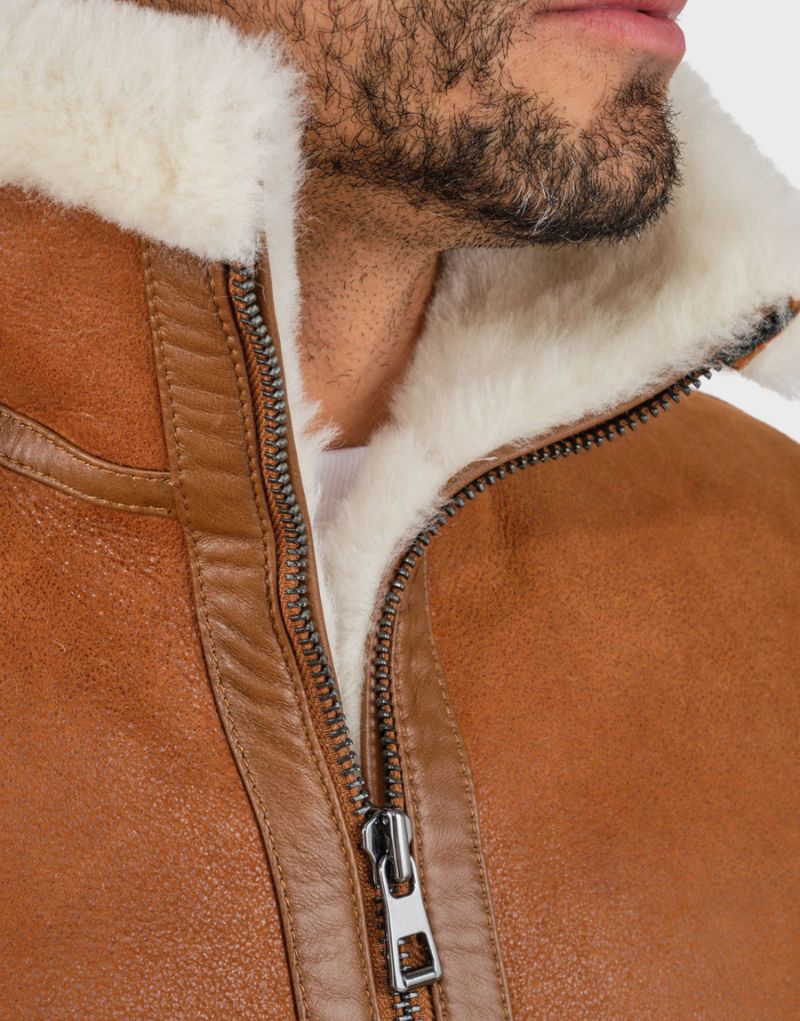 leather jacket brown shearling collar mens
