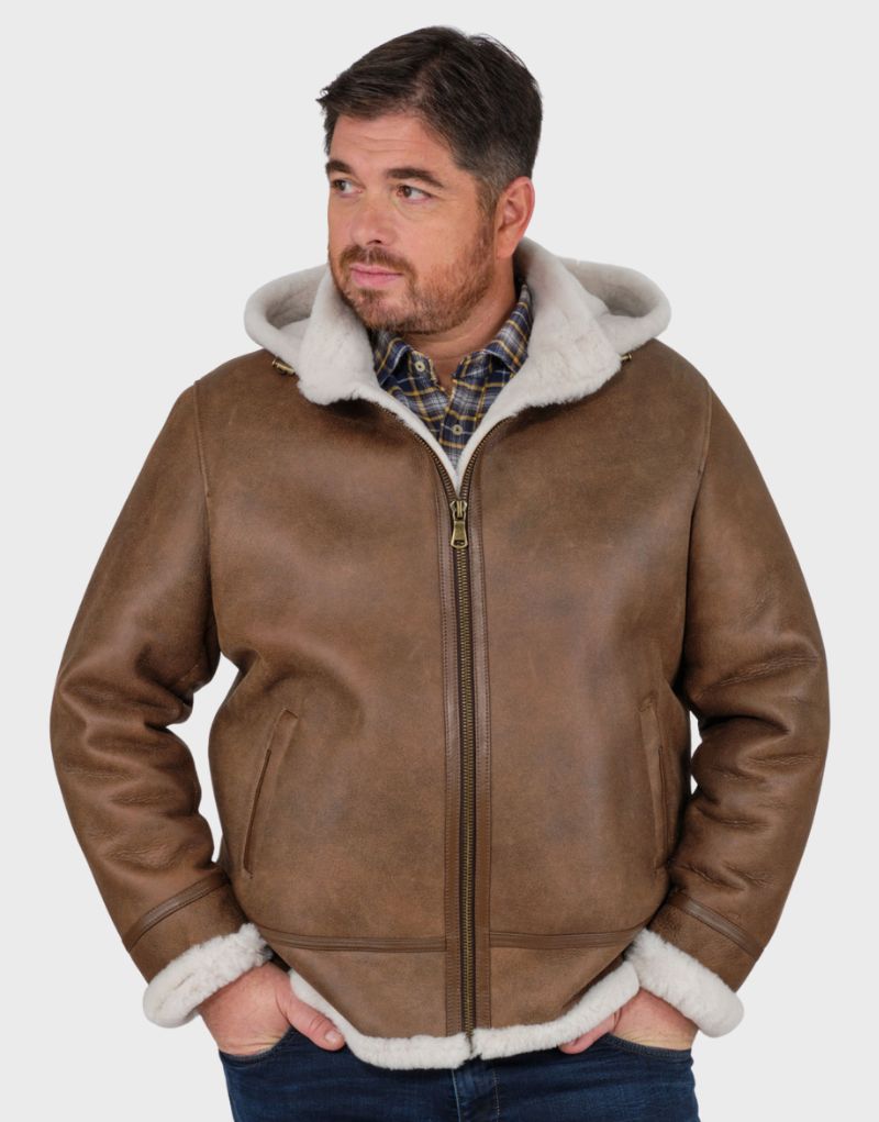 leather mens hooded shearling jackets