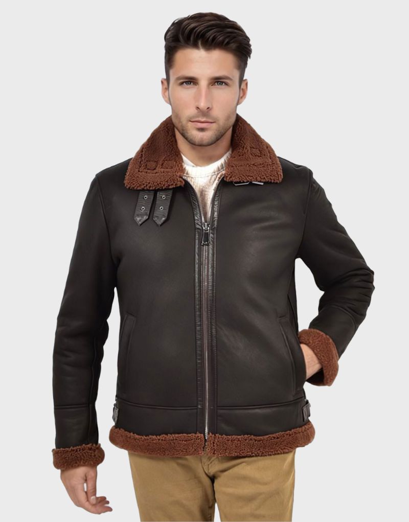 leather mens shearling collar jackets