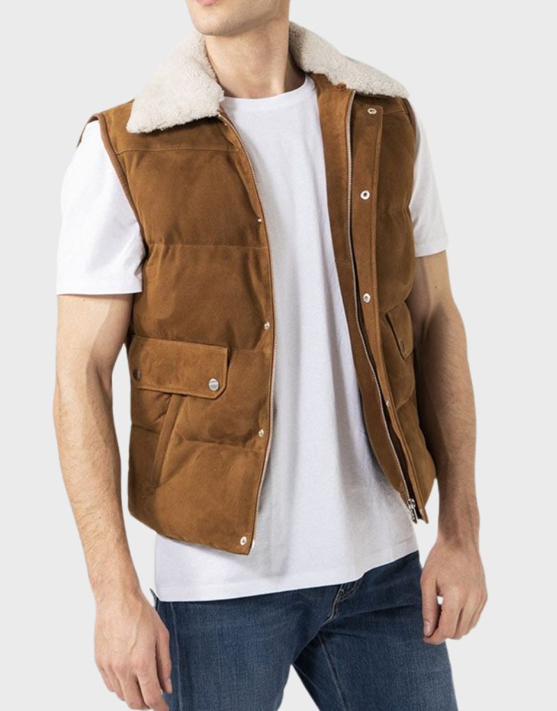 leather vest shearling men