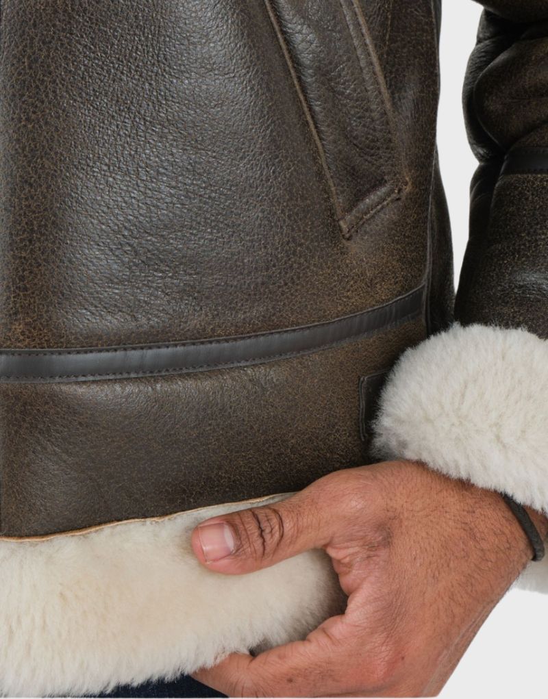 mens brown leather shearling jacket