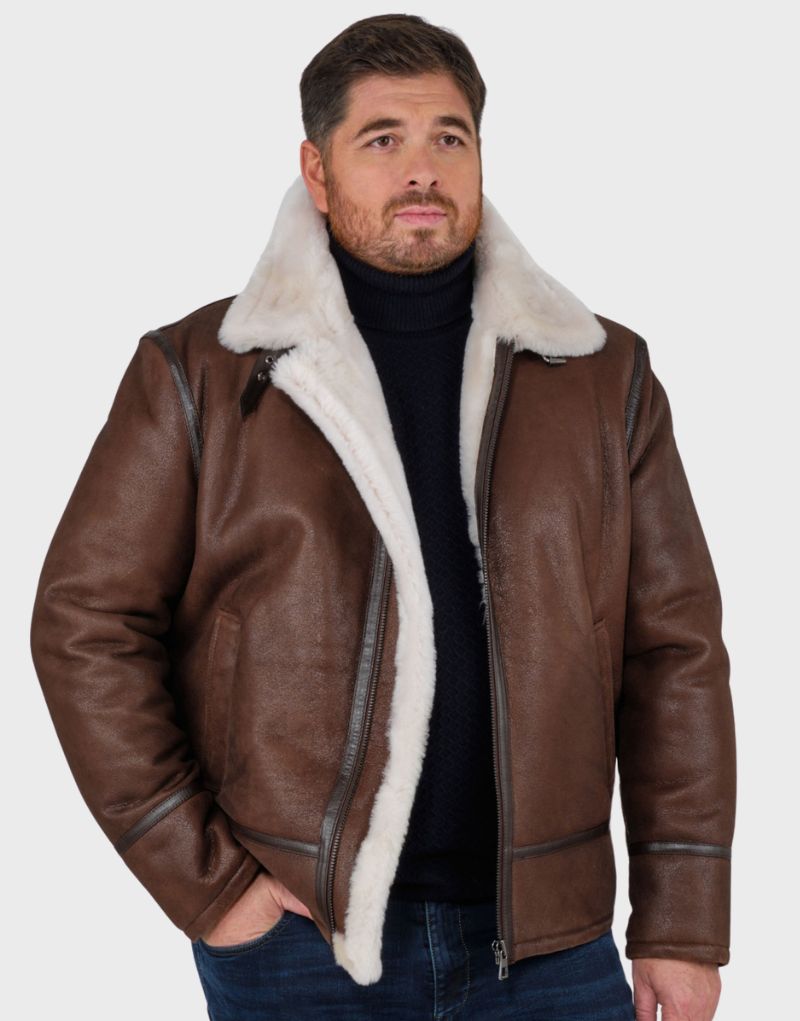 mens brown shearling bomber jacket