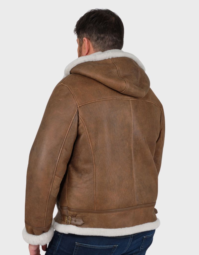 mens hooded jackets leather shearling