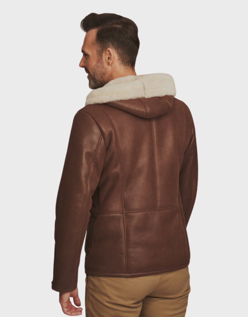 mens hooded shearling leather jackets