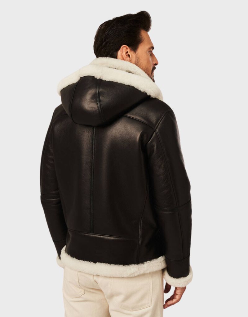 mens leather hooded shearling jackets