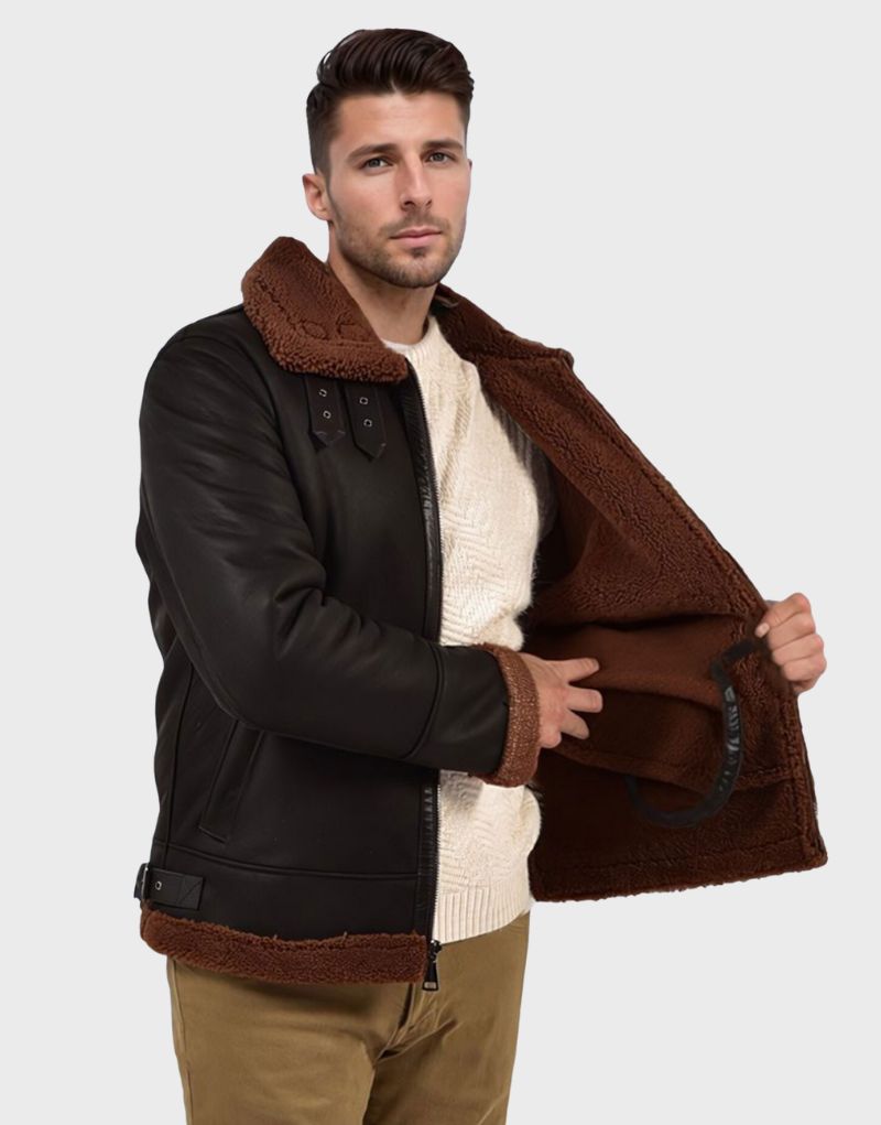 mens leather shearling jacket collar