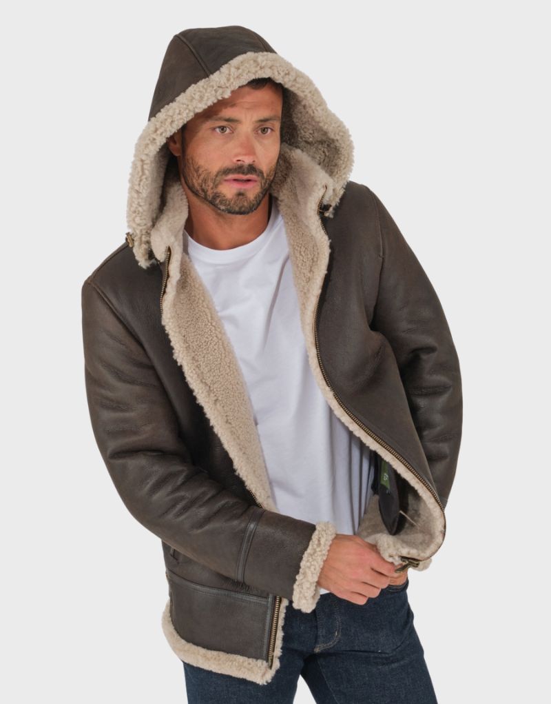 mens shearling hooded jackets leather