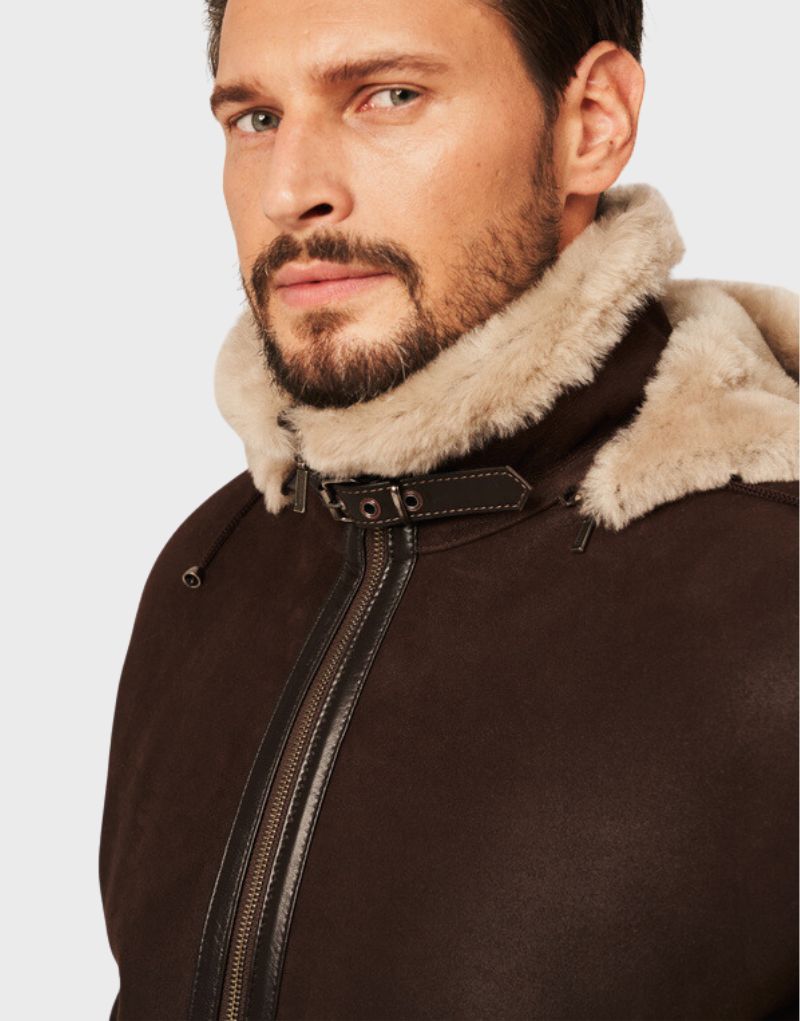 mens shearling hooded leather jackets