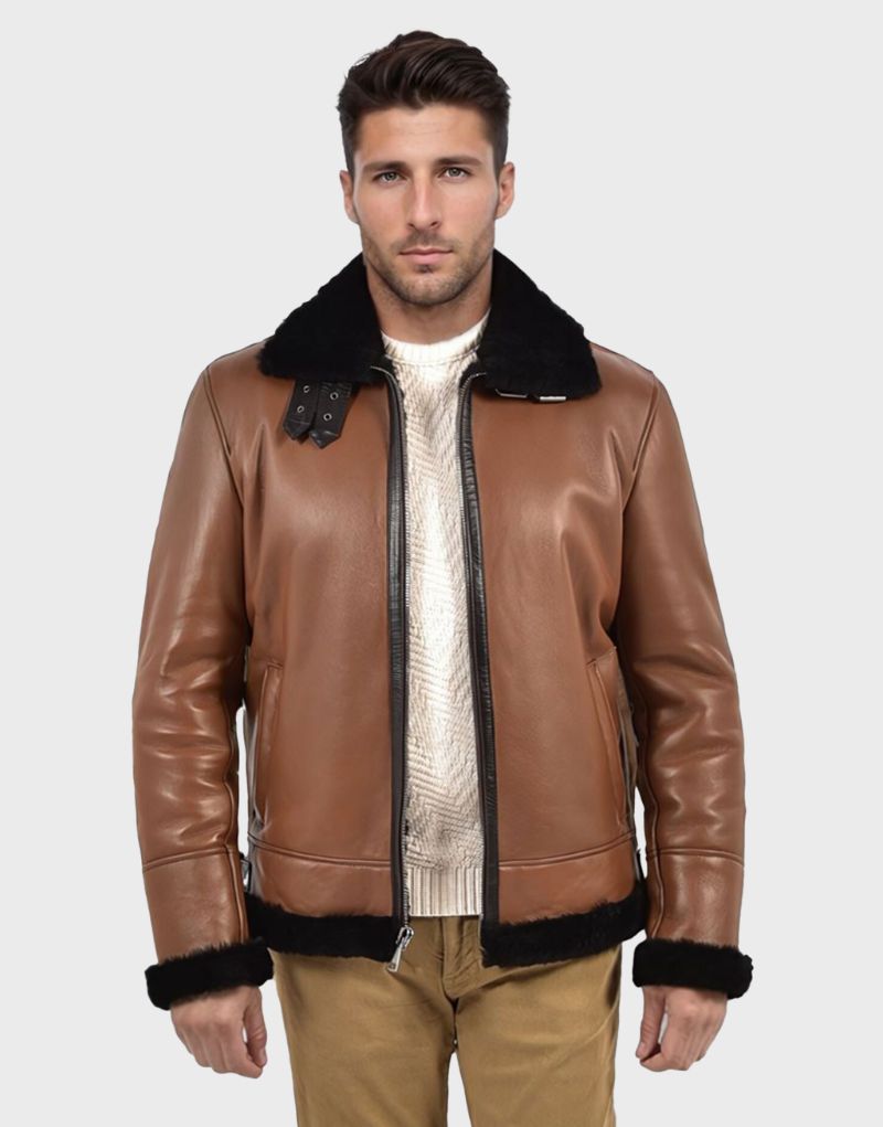 mens shearling leather collar jackets