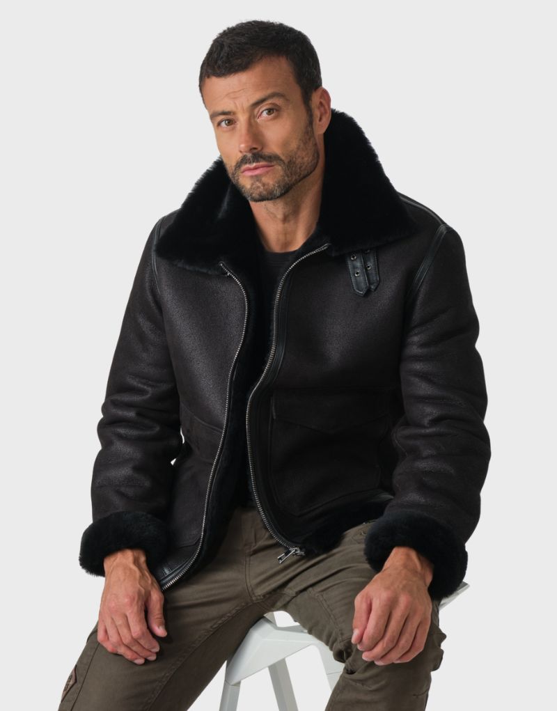 shearling mens jacket leather collar